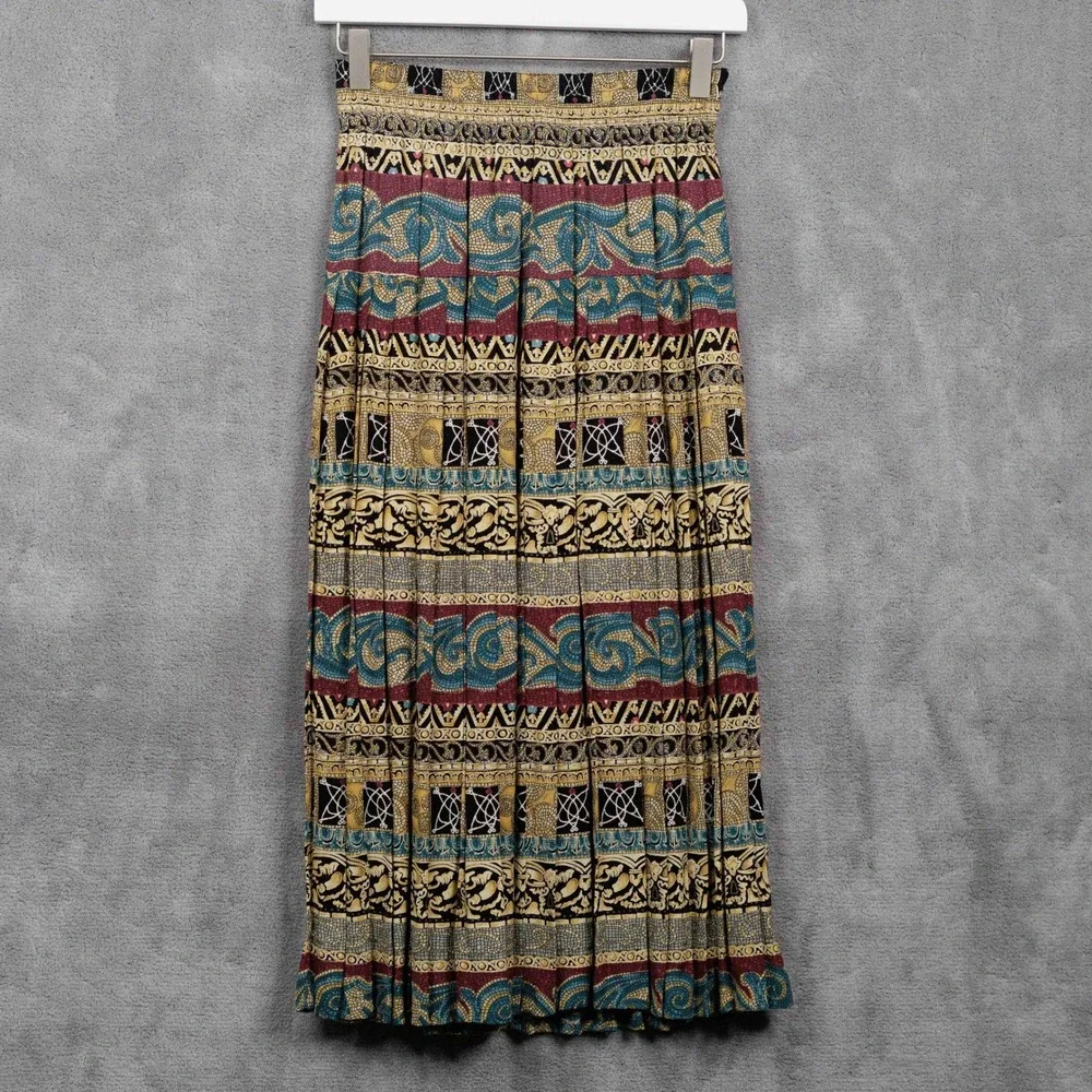 CAROLE LITTLE VTG 90s Mosaic Geometric Print Pleated Maxi Skirt Sz 4‎